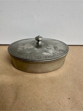 Metal Oval Lidded Pewter Dish -